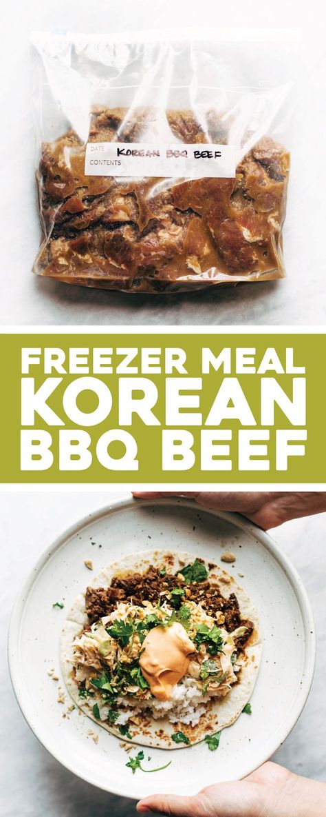 Freezer Meal Korean BBQ Beef - Oh.Em.Gee. garlic ginger beef, kimchi, cilantro, spicy mayo, peanuts... so good! #freezermeal #instantpot #slowcooker #instantpotrecipe #easyrecipe #dinner #lunch | pinchofyum.com Gf Lunch, Freezing Meals, Beef Freezer Meals, Korean Bbq Beef, Dump Recipes, Ginger Beef, Freezer Dinners, Freezer Recipes, Budget Freezer Meals