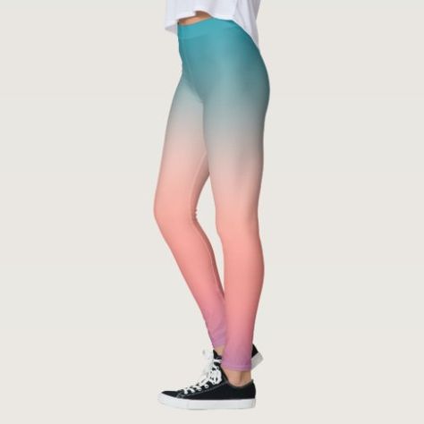 Sunset Fade Pastel Ombre Pink Teal Summer Clothing - sunset leggings, beach leggings, summer leggings, ombre leggings, watercolor leggings, peach leggings, pink leggings, teal leggings, purple leggings, pastel leggings Ombre Rose, Teal Leggings, Pastel Ombre, Beautiful Canada, Ombre Leggings, Watercolor Winter, Gym Fashion, Training Inspiration, Ombre Pink