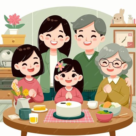 Premium Vector | A kawaii family gathering in a new occasion Happy Family Drawing, Smile Illustration, Birthday Prayer, Family Help, Family Drawing, Cute Sketches, Cartoon Photo, Family Cartoon, Strong Family