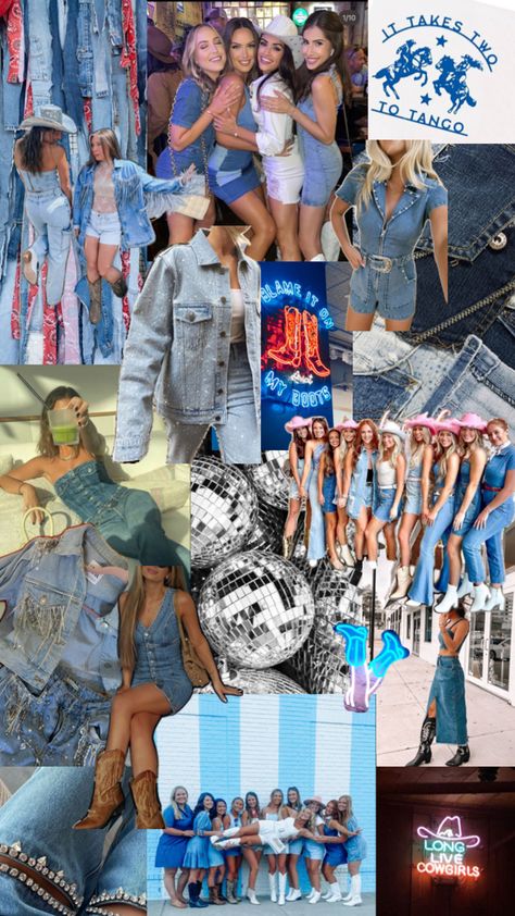 Bachelorette Group Outfits Night, Denim Bachelorette Party, Denim Themed Party Outfit, Western Bachelorette Party Outfits, Denim Themed Party, Party Outfit Themes, Denim And Diamonds Party Outfit, Bachelorette Party Outfit Themes, Tahoe Bachelorette