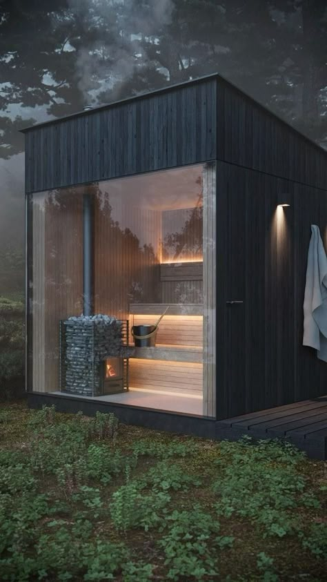 OUT OF THE VALLEY (@out.of.the.valley) • Instagram photos and videos Modern Sauna Design Outdoor, Sauna In Forest, Sauna In The Garden, Sauna Exterior Design, Sauna Outdoor Ideas, Hot Tub Sauna Outdoor, Traditional Finnish Sauna, Sauna Outside, Exterior Sauna