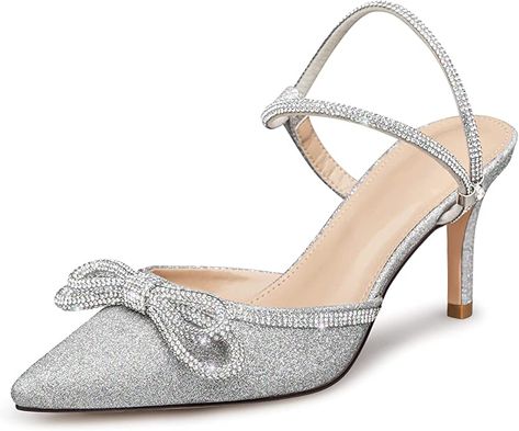 Amazon.com | Susanny Women's Wedding Shoes Blue Bow Heels Sparkly Closed Toe Strappy High Heels Sexy Rhinestone Ankle Strap Pumps Bridal Party Dress Shoes 7.5 | Pumps Glitter Wedding Shoes, High Heels For Prom, Bow High Heels, Heels Prom, Prom Dress Shoes, Closed Toe Heels, Sparkly Heels, Prom Heels, Bow Pumps