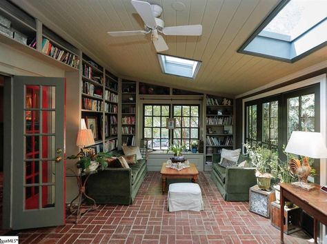 Library Sunroom, Home Library Room, Porches Ideas, Sunroom Dining, Home Library Rooms, Sunroom Addition, Sunroom Decorating, Sunroom Designs, Library Room