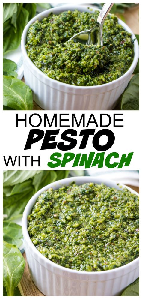 Pesto With Spinach, Vegetarian Healthy Recipes, Savoury Sauces, Spinach Basil Pesto, Recipe Diaries, Homemade Pesto Recipe, Clean Dinner Recipes, Pesto Spinach, Almond Pesto