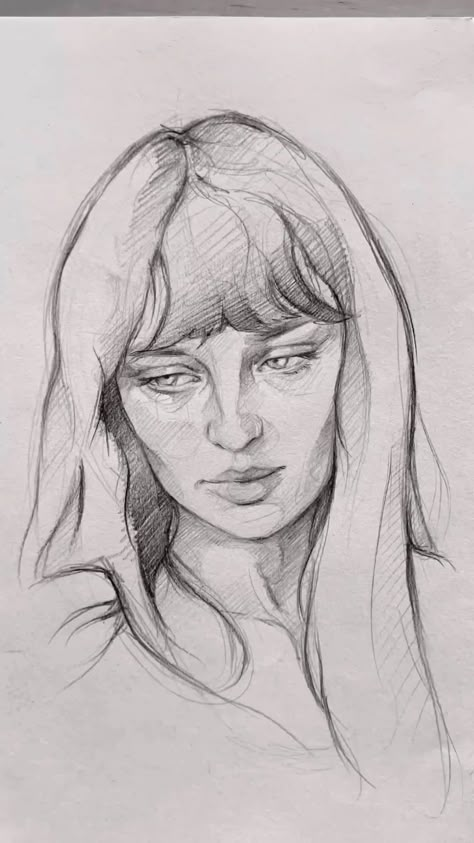 Face Sketch Shading, Charters Drawings, Portrait Hatching, Face Sketch Reference, Face Portrait Sketch, Drawing Female Face, Human Face Sketch, Half Face Drawing, Face Sketching