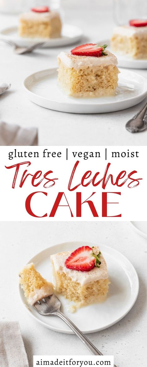 Cake Soak, Dairy Free Whipped Cream, Tres Leches Cake Recipe, Gluten Free Cake Recipe, Leches Cake, Dairy Free Cake, Gluten Free Thanksgiving, Vegan Cake Recipes, Tres Leches Cake