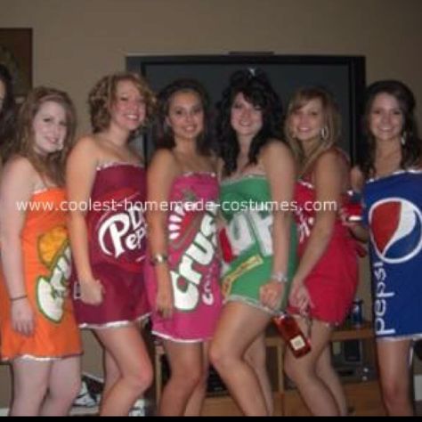 Halloween Dr Pepper Costume, Girl Group Costume, Candy Costumes, Teen Friends, Homemade Halloween Costumes, Matching Costumes, Homemade Costumes, Halloween Costumes Friends, Halloween Costumes For Couples