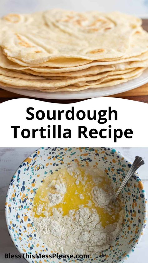 If you're looking for a fun and easy way to use your sourdough starter, these homemade sourdough tortillas are just what you need! Made with only five basic ingredients—sourdough starter, water, flour, salt, and butter—these tortillas are soft, flavorful, and incredibly versatile. Whether you're using active sourdough starter or discard, these tortillas come together quickly, making them perfect for tacos, wraps, or as a base for flatbreads. Homemade Sourdough Tortillas, Homemade Flour Tortillas Easy, Sourdough Discard Tortilla, Sourdough Discard Tortillas, Sourdough Tortillas Recipe, Sourdough Tortillas, Best Sourdough Bread, Easy Sourdough Recipes, Easy Dinner Desserts