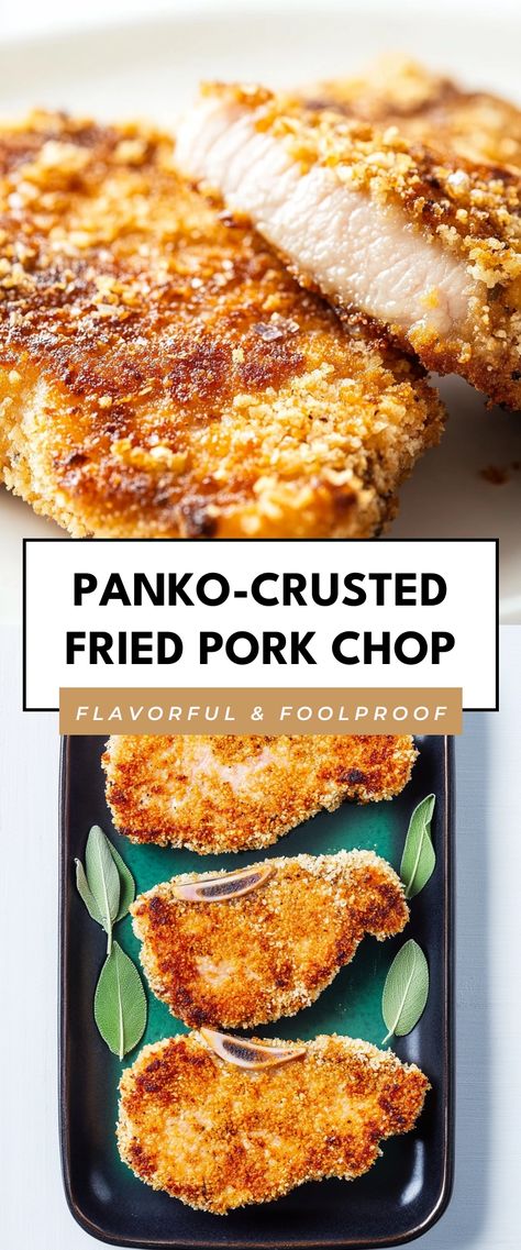 Image for Panko-Crusted Fried Pork Chop Simple Breaded Pork Chops, Pork Chop Recipes Breaded Crumbs, Pan Fried Pork Loin Chops, Oven Fried Pork Chops With Panko, Panko Fried Pork Chops, Panko Pork Chops Air Fryer, Asian Pork Chops Recipes, Oven Fried Pork Chops Bone In, How To Fry Pork Chops