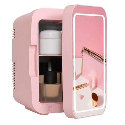 ARTETHYS Mini Fridge for Bedrooms 4L Skincare Beauty Fridge with LED Mirror Compact Car Fridge for Home Office Cosmetic, 220V AC/12V DC, Pink : Amazon.co.uk: Large Appliances Beauty Fridge, Mini Skincare, Led Light Mirror, Skincare Fridge, Light Mirror, Small Refrigerator, Led Makeup Mirror, Portable Cooler, Mini Fridges