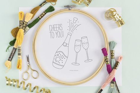 Celebrate With This Cheers to You Hand Embroidery Pattern Sashiko Pattern, Hungarian Embroidery, Redwork Embroidery, Embroidery Book, Embroidery Gifts, Embroidery Flowers Pattern, Folk Embroidery, Japanese Embroidery, Learn Embroidery