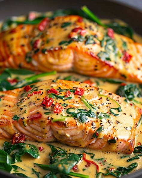 Dive into the flavors of the sea with this Creamy Spinach and Roasted Red Pepper Salmon – a perfect blend of taste and health! Red Pepper Salmon, Roasted Red Peppers Recipes, Red Pepper Recipes, Roasted Pepper Sauce, Salmon Spinach, Banana Bread Recipe Healthy, Creamy Spinach, Roasted Red Pepper, Comfort Dishes