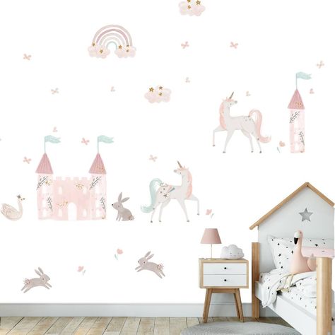 Watercolour Unicorn, Sticker Scene, Unicorn Fabric, Butterfly Fabric, Unicorn Wall, Unicorn Stickers, Butterfly Wall Stickers, Wall Accessories, Magical Unicorn