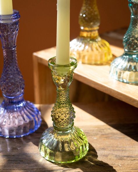 ✨Just added! This beautiful set of Glass Taper Candle Holders includes three large and three small holders in vibrant shades of Purple, Lavender, Aqua, Amber, Green, and Yellow. Free shipping within the US! Shop here, or tap: https://shophoneybeehome.com/products/glass-taper-candle-holders-set-of-6 #tapercandlesticks #tapercandleholders #candleholders #candlesticks #homedecor #interiordecor #glasscandlesticks #colorfulglass #coloredglass #honeybeehome #FreeShipping Nashville Apartment, Glass Taper Candle Holders, Aesthetic Quiz, Art Pole, Light A Candle, Puzzle Crafts, Painted Candles, Decorative Planters, Hand Body Lotion