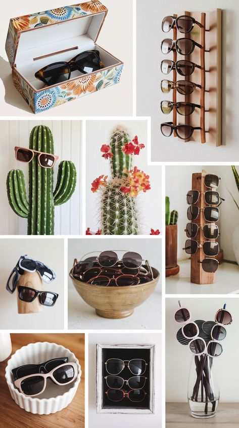 Sunglasses Storage: The Ultimate Guide to Organizing Your Shades! Sunglasses Storage, Sunglasses Store, Stylish Storage Solutions, Glass Storage, Stylish Storage, Clever Diy, Store Display, Diy Hacks, Staying Organized