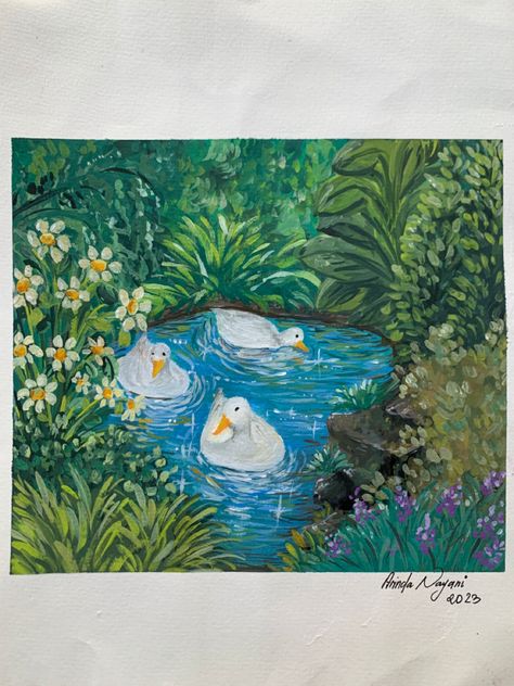 Duck In Pond, Duck Drawing, Pond Painting, Activities Preschool, Math Activities Preschool, Gouache Painting, Math Activities, Preschool Activities, Ducks