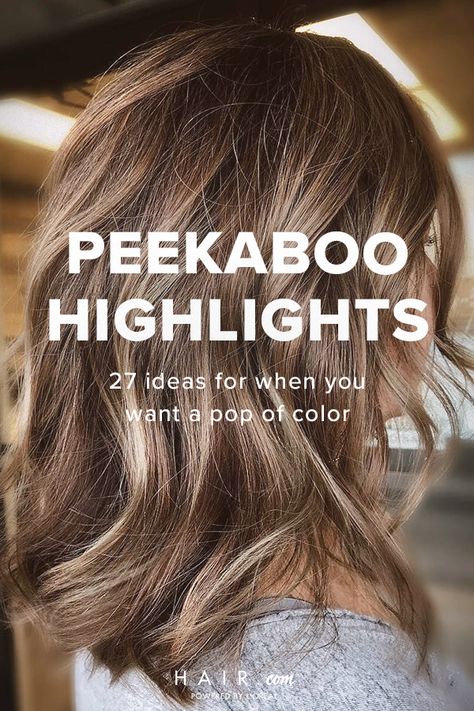 Peekaboo Highlights Straight Hair, Peekaboo Highlights Blonde, Hair Color Ideas For Brunettes Peekaboo, Brown Hair With Peekaboo Highlights, Partial Foil Highlights, Peekaboo Hair Color Blonde, Peek A Boo Hair Color Ideas, Peekaboo Balayage, Peek A Boo Highlights