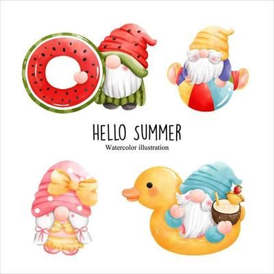 Beach Gnome, Summer Gnomes, Summer Vector, Gnome Clipart, Hello Summer, Watercolor Illustration, Planner Stickers, Vector Art, 4th Of July