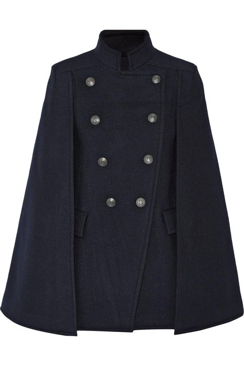 Double-Breasted Felt Cape - $633 Mantel Cape, Wool Cape Coat, Cape Fashion, Cape Jacket, Wool Poncho, Wool Cape, Capes For Women, Pierre Balmain, Cape Coat