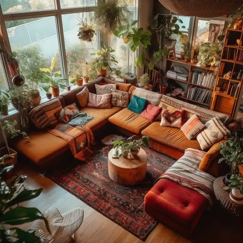 Boho Farmhouse Living Room, Room Ideas Apartment, Living Room Ideas Apartment, Bohemian Living Room Decor, Earthy Living Room, Boho Lifestyle, Sunken Living Room, Green Oasis, Boho Living Room Decor