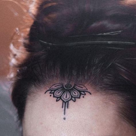 Forehead Mandala Tattoo, Forehead Tattoos For Women, Ornamental Forehead Tattoo, Dainty Moon Phase Tattoo, Forehead Tattoo Woman Hairline, Above Eyebrow Tattoo Women, Small Forehead Tattoo, Forehead Tattoo Men, Hairline Tattoo For Women