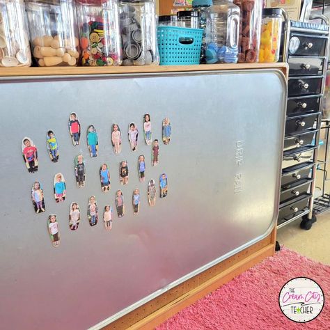 If you want to make your classroom more child-centered, here's something you can do right away... * Use your students' photos everywhere! * But I'm not just talking about pictures taped to their cubbies. Here are some ideas for including your students' photos in play: * 👉 Stick magnetic dots to the back of laminated photos and make them available in your Magnets Center. * 👉 Tape the photos to blocks and leave them in your Construction Center. * 👉 Laminate and cut up the photos, then invite y... Magnetic Board Ideas For Preschool, Magnetic Date Classroom, Magnetic Book Shelf Classroom, Cubby Labels Preschool, Magnetic Rod Calendar Classroom, Magnetic Flip Calendar Classroom, Preschool Cubbies, Diy Magnet Board, Magnetic Book