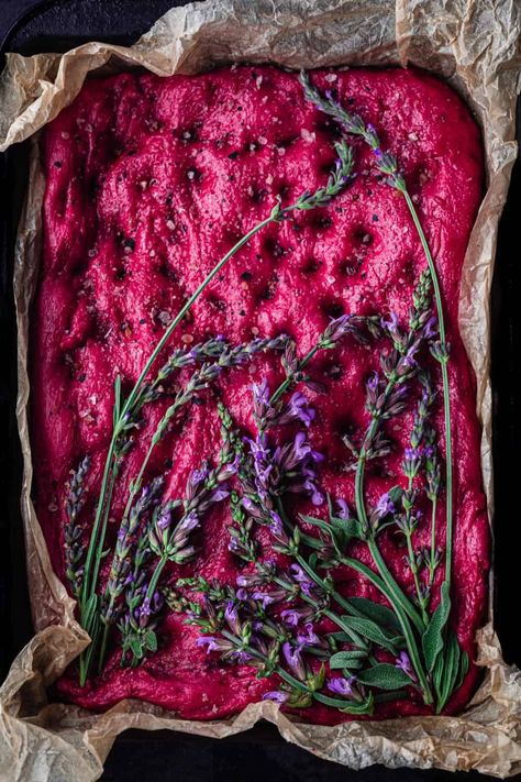 The prettiest pink and most marvelously magenta no-knead beet-a-licious focaccia! Perfectly chewy-on-the-inside, crispy-on-the-outside, and full of fabulously colorful flair! #focaccia #beetfocaccia #beetbread Bread Art, Focaccia Bread, Bread Recipes Homemade, Beautiful Food, Pretty Food, Beets, Cooking And Baking, Food Art, The Kitchen