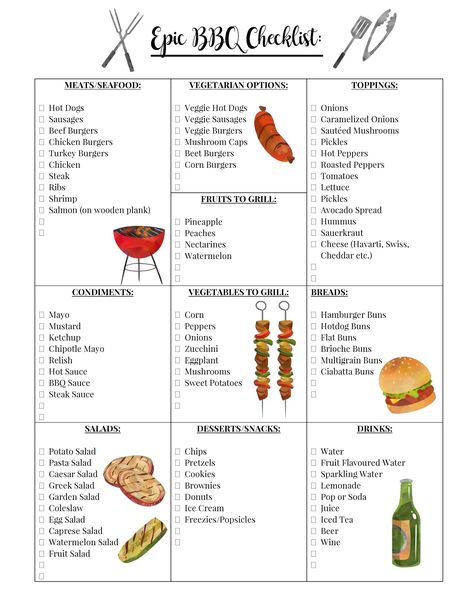 EPIC BBQ CHECKLIST Bbq Style Party, Bbq Cookout Ideas, Barbecue Foods Ideas, Barbecue Cookout Ideas, Bbq Lunch Party, Bbq Event Ideas, Drinks For Bbq Party, Outside Bbq Ideas, Outdoor Barbeque Ideas Party