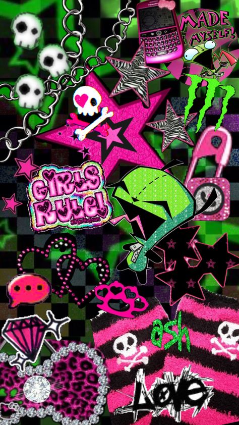 Scene Art Emo, Scene Kid Wallpaper, Scene Kid Aesthetic, Scenecore Wallpaper, Scene Core Wallpaper, Kid Wallpaper, Scene Emo Art, Zombie Wallpaper, Cute Zombie