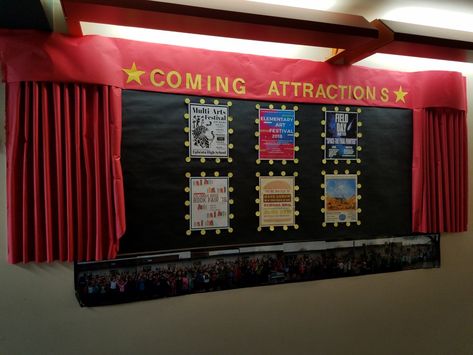 Coming attractions bulletin board  Theater theme bulletin board Movie Bulletin Boards, Theatre Faces, Art Corner, Movie Themes, Youth Ministry, Face Lift, Cork Board, Art Festival, Border Design