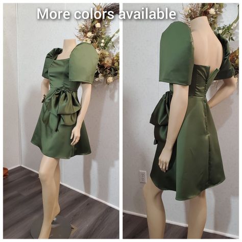 Filipiniana Short Dress, Green Filipiniana, Jim Thorpe Pa, Jim Thorpe, Skirt With Bow, Line Skirt, College Life, Moss Green, A Line Skirt