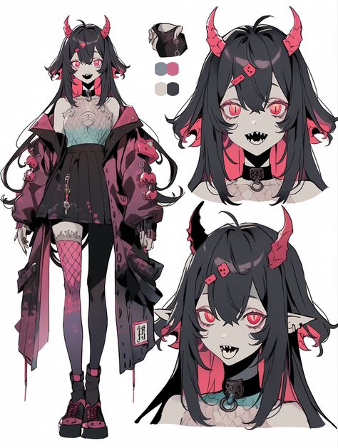 Oc Charcter Sheets, Idol Character Design, Vampire Vtuber, Vtuber Reference Sheet, Villian Characters Design, Devil Character Design, Vtuber Eyes, Adopt Characters, Adoptables Characters