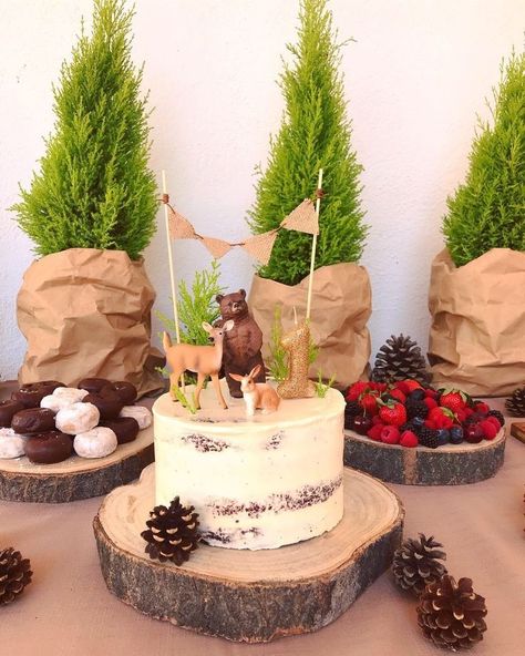 Forest Animal Birthday Party Ideas, Woodland Birthday Photoshoot, Forest Friends First Birthday, Woodland Bday Party, 1st Birthday Cake Woodland, First Birthday Cake Woodland, Enchanted Forest Birthday Party Boy, Forest Bday Party Ideas, Forest Friends Cake