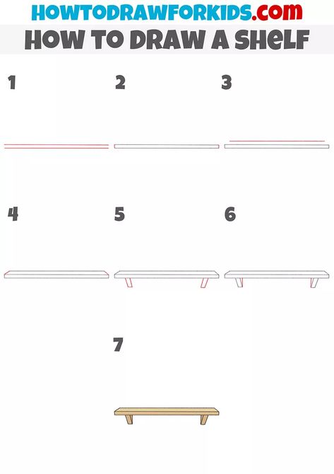 How to Draw a Shelf - Easy Drawing Tutorial For Kids Shelf Doodle, Shelf Drawing, Frog Queen, Step Shelves, Easy Shelves, Easy Doodle, Drawing Lesson, Easy Drawing Tutorial, Drawing Tutorials For Kids