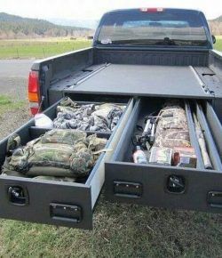 Learn how to install a sliding truck bed drawer system! | Your Projects@OBN Truck Bed Storage Drawers, Truck Bed Drawers, Diy Truck Bedding, Bed Drawers, Truck Bed Storage, Truck Bed Camping, Truck Diy, Wood Furniture Plans, Truck Storage