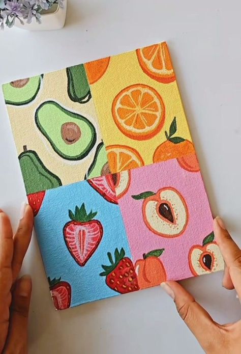 Fruit Drawing, Cute Easy Paintings, Proposal Ideas Flowers, Simple Collage, Fruits Drawing, Canvas Art Quotes, Clay Wall Art, Cute Canvas Paintings, Canvas Painting Designs