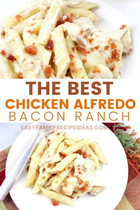 Delicious Easy Dinner Recipes, Chicken Bacon Alfredo, Bacon Ranch Pasta, Pasta Casserole Recipes, Alfredo Sauce Recipe Homemade, Chicken Ranch Pasta, Easy Delicious Dinners, Chicken Bacon Ranch Pasta, Chicken Bacon Ranch Casserole