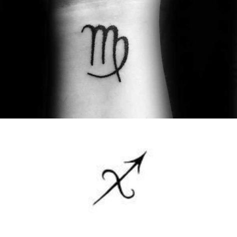 Virgo and Sagittarius Virgo Sagittarius Tattoo Combined, Virgo And Sagittarius Tattoo Combined, Virgo And Sagittarius, Sagittarius Tattoo, Horoscope Tattoos, Fish Tattoos, Jesus Fish Tattoo, Tattoo Ideas, Tattoos