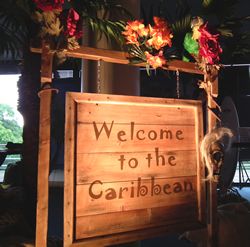 Themed Evenings welcome to the Caribbean sign #caribbeanpartyideas Caribbean Party Decorations, Caribbean Theme Party, Caribbean Festival, Jamaican Party, Gala Decor, Carnival Decor, Caribbean Christmas, Havana Nights Party, Caribbean Party