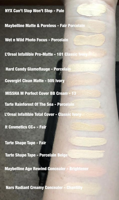 Ivory Skin Tone, Pale Foundation, Maybelline Age Rewind Concealer, Pale Skin Makeup, White Skin Tone, Foundation Swatches, Vision Bored, Pale Complexion, Makeup Over 50