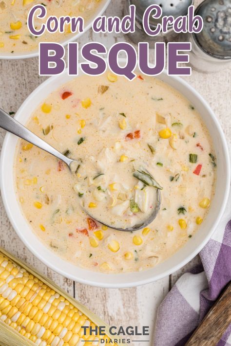 This delicious and creamy crab and corn bisque is such a soul warmer. It's perfect comfort food and is easier to make than you'd think. Follow my step by step photographs to help. Corn And Crab Bisque, Crab And Corn Bisque, Crab And Corn Soup, Crab Bisque Recipe, Crab And Corn Chowder, Crab Soup Recipes, Bisque Soup Recipes, Crab Bisque, Seafood Bisque