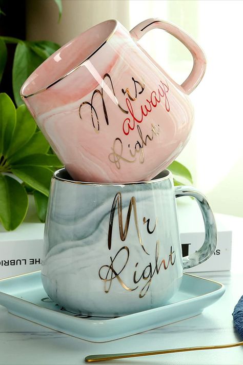 Mr Right Mrs Always Right Couple Cups Mugs - Best Wedding Gift Bridal Shower Engagement Gift Couples Mr Right Mrs Always Right, Couple Cups, Mrs Always Right, Couple Coffee, Romantic Words, Gifts Set, Mr Right, Couple Mugs, Printed Cups