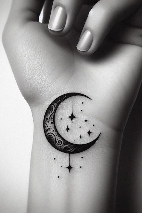 Tattoo Ideas For The Back, Over The Shoulder Tattoo For Women, 3 Inch Tattoo Ideas, Moon Tattoo Designs For Women, Moon Tattoos For Women, Moon And Stars Tattoo, Moon Tattoo Ideas, Tattoo Ideas Males, Stars Tattoo