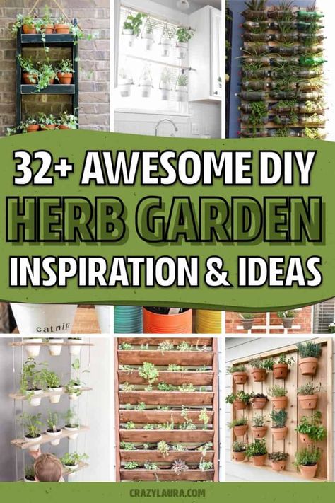 If you want to save some money and make your own DIY herb garden... these indoor and outdoor ideas are the perfect project tutorials to follow! Wall Herbs Indoor, Herb Garden Wall Ideas, Outdoor Patio Herb Garden Ideas, Diy Vertical Herb Garden Outdoor, Diy Herb Wall Outdoor, Herb Plants Outdoors, Diy Window Garden Indoor, Outside Herb Garden Ideas, Wall Hanging Herb Garden Indoor