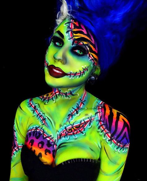 Lisa Frank Halloween Makeup Ideas | POPSUGAR Beauty Pop Art Zombie, Halloweenský Makeup, What Is Halloween, Special Fx Makeup, Amazing Halloween Makeup, Special Effects Makeup, Halloween Costumes Makeup, Fx Makeup, Bride Of Frankenstein