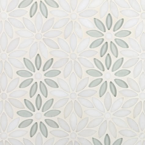 Textured White Tile Backsplash, Backsplash For Stove Area, Azulejos Backsplash, Flower Kitchen Backsplash, Floral Backsplash Kitchen, Flower Backsplash Kitchen, Flower Tile Bathroom, Floral Tile Bathroom, Townhouse Upgrades