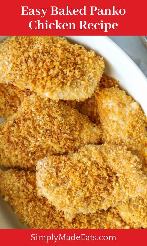 This Oven Baked Panko Crusted Chicken Breast is so easy to make and always a family favorite! Chicken Breast is dipped into garlic butter then breaded in a parmesan Panko crust. Plus, it's ready to eat in less than 35 minutes! Easy Bread Crumb Chicken Recipes, Chicken With Panko Bread Crumbs Baked, Chicken With Bread Crumbs Baked, Panko Crusted Chicken Baked, Baked Chicken With Bread Crumbs, Breaded Chicken Breast Oven, Breaded Baked Chicken Breast, Breaded Chicken In Oven, Panko Chicken Breast