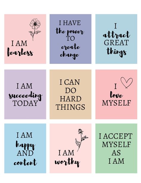 Incorporate the power of positive affirmations into your daily self-care routine with this versatile set of printable cards. Use them for motivation, stress relief, or to simply remind yourself of your worth. #AffirmationCards #SelfCare #DailyAffirmations Design Papers Printable, Card Quotes Inspiration, How To Make Affirmation Cards, Yes I Can Do It Wallpaper, Card Deck Design Ideas, Affirmation Stickers Printable, Diy Positive Affirmation Cards, Daily Affirmations Positive, Positive Affirmation Stickers