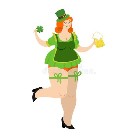 Leprechaun girl with red hair and beer. Beautiful woman in green royalty free illustration Ireland Illustration, Leprechaun Girl, Girl With Red Hair, Girls With Red Hair, Green Hat, Free Illustration, Green Hats, St Patrick’s Day, Beautiful Woman