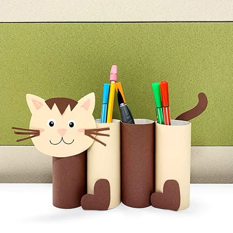 Diy Projects For School, Construction Paper Art, Recycled Containers, Diy Pencil Holder, Bricolage Halloween, Construction Paper Crafts, Diy Pencil, Toilet Paper Roll Crafts, Paper Roll Crafts